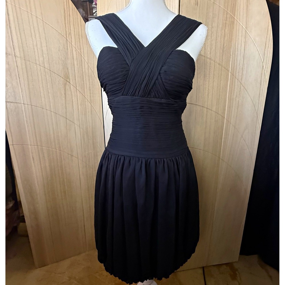 Adrianna Papell Black Chiffon Pleated Sweetheart Fit & Flare Dress 4